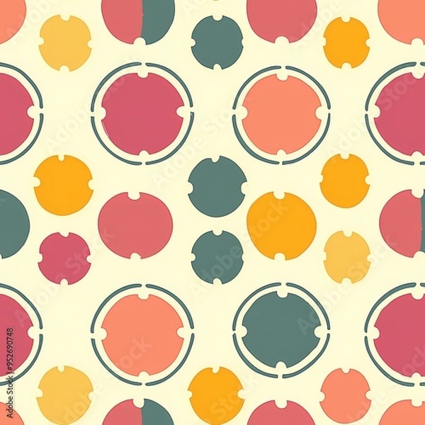 Fototapeta Colorful geometric pattern featuring circles and curved shapes in warm tones.