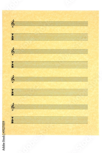 Fototapeta Blank Music Sheet for guitar  on parchment paper. Isolated.