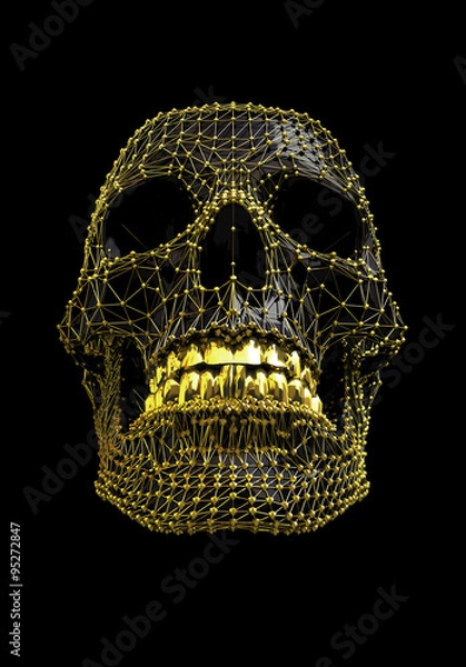 Fototapeta Skull with Gold mesh structure and Black polygonal surface - abstract illustration - work path saved within the file