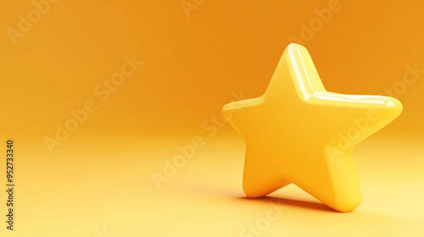Fototapeta A single, 3D, glossy yellow star on a yellow background.