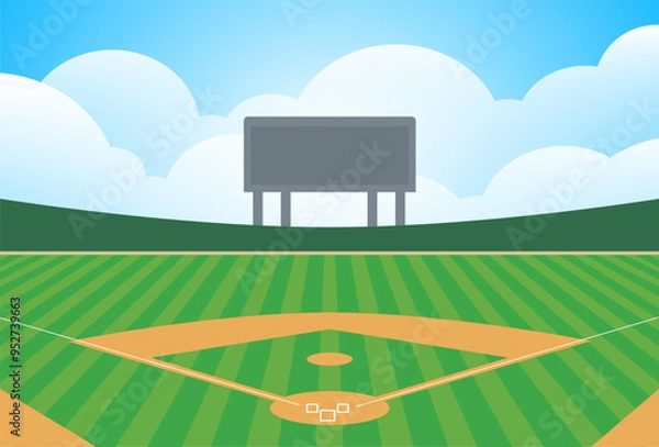 Fototapeta Vector baseball diamond baseball field with infield dirt and outfield grass stock illustration
