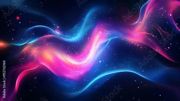 Fototapeta Abstract Wavy Lines with Glowing Stars