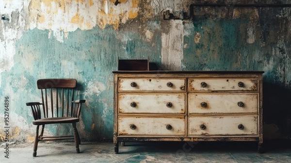 Fototapeta  Vintage Rustic Furniture in Distressed Interior Setting