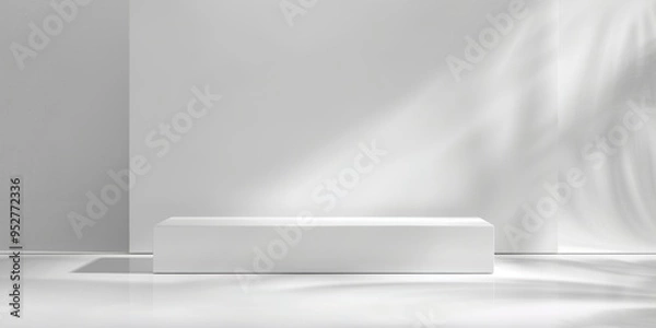 Fototapeta Minimalist white pedestal with abstract light and shadow. Product display mockup concept for design and print.