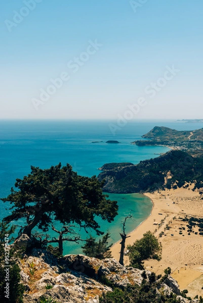 Fototapeta Tsambika Beach on the Island of Rhodes in Greece
