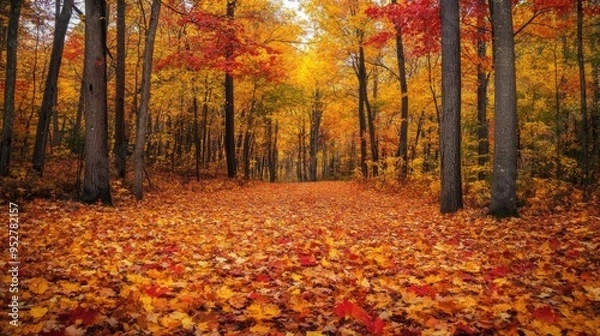 Fototapeta Autumn woodland colors. Generative AI