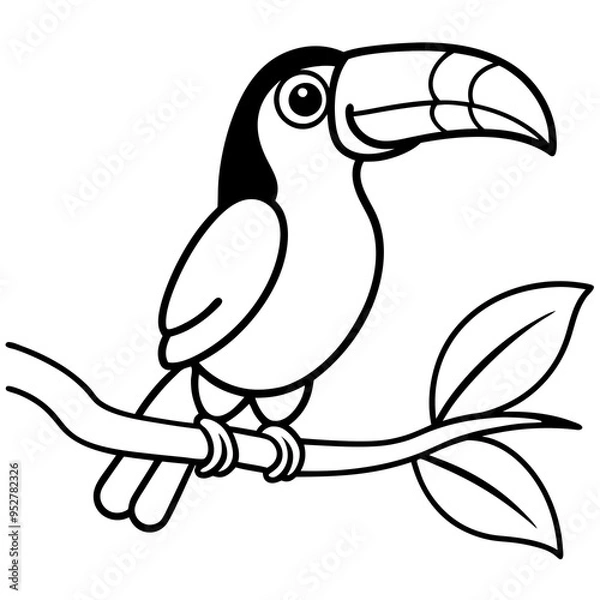 Fototapeta cartoon toucan bird on tree branch on white background