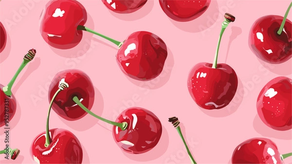 Obraz Bright cherries pattern over pink background