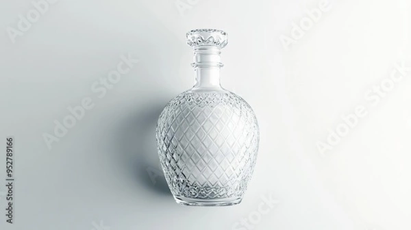 Fototapeta A clear glass decanter with a decorative design, used for serving beverages elegantly.