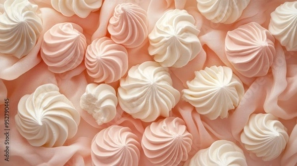 Fototapeta Pink meringue cookies delicate. Generative AI