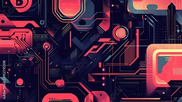 Fototapeta Abstract Geometric Design with Red and Black Lines and Shapes