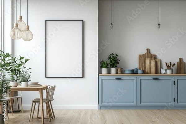 Fototapeta Poster Mockup in Kitchen Interior with White Wall created with Generative AI