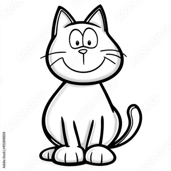 Fototapeta A cheerful and simple cat coloring page designed for young children, perfect for fostering creativity and fun during art time at home or in preschool