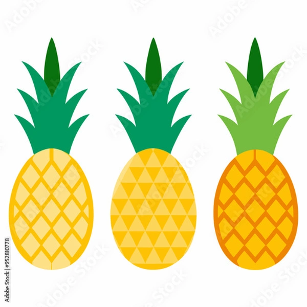 Fototapeta Minimalist Pineapple Fruit Vector Art Set of 4 on White Background