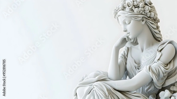 Obraz Ornate Ceramic Statuette of Mythical Forest Nymph on Minimalist White Background