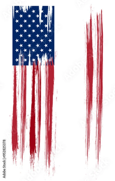 Fototapeta American flag, distressed, torn. An old American flag with space for design or text, a Flag on a white background