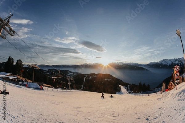 Fototapeta sunset montain snow