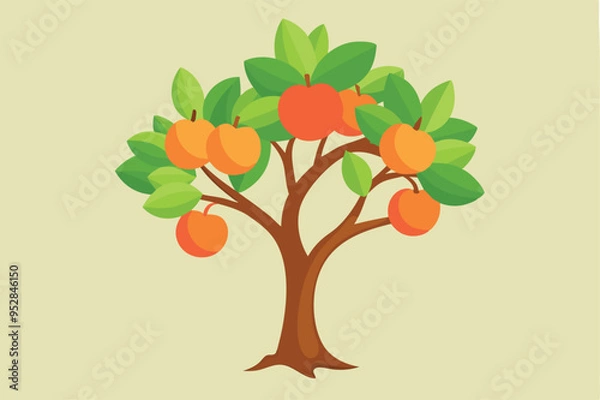 Obraz Peach tree Isolated flat vector illustration.