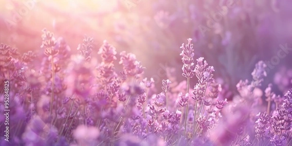 Fototapeta Soft focus lavender field in tranquil natural setting