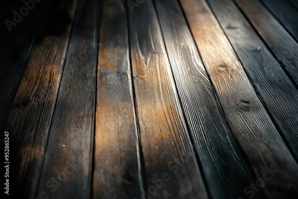 Fototapeta Dark Woodgrain with soft lighting to give a rustic, warm appearance