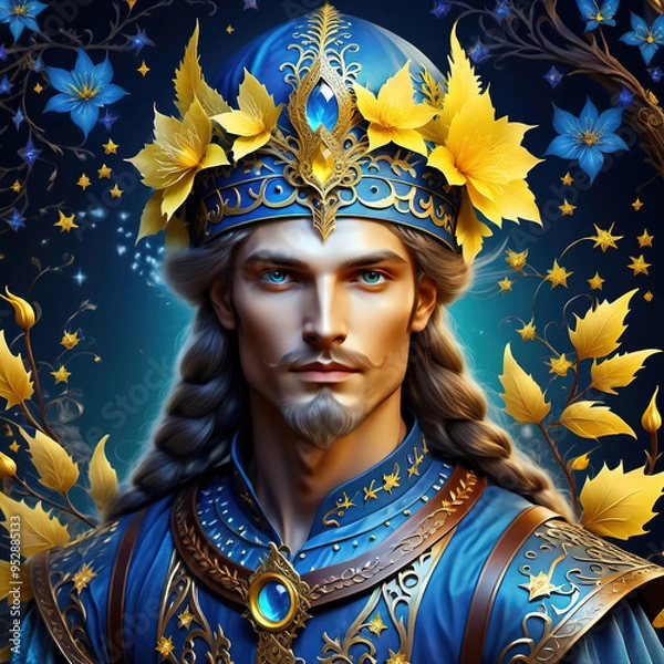 Fototapeta Fairytale avatar of a Ukrainian guy prince, portrait.