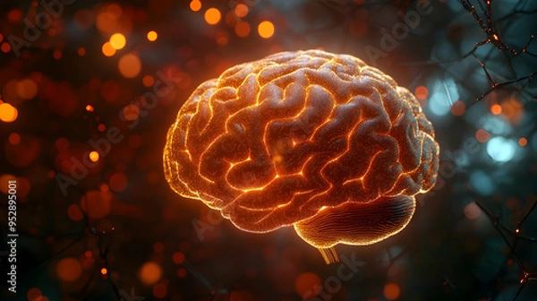 Fototapeta Creative AI brain concept with a vibrant background, advanced technology in focus,