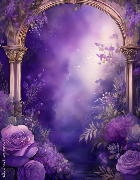 Fototapeta A beautiful purple floral background featuring delicate flowers and swirling designs, perfect for spring themes and artistic projects