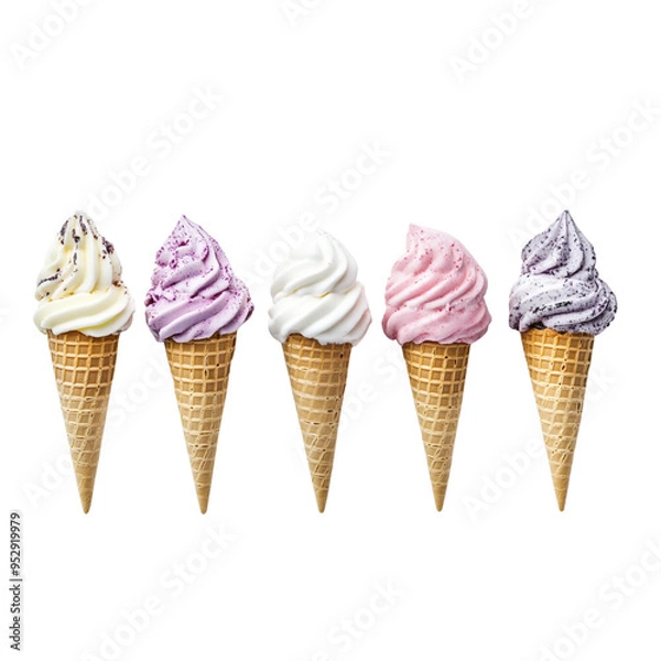 Fototapeta ice cream cone with different flavors and colors isolated on a white background, png transparent