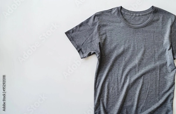 Fototapeta dark gray smooth T-shirt on a white background, copy space in the left side