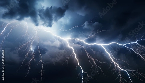 Fototapeta background of lightning thunderstorm on stormy dark sky
