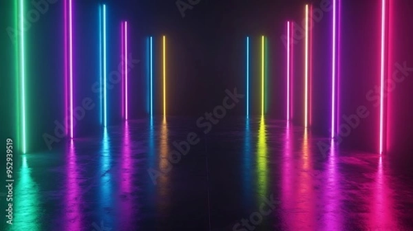 Obraz Neon Lights Reflecting on a Wet Floor