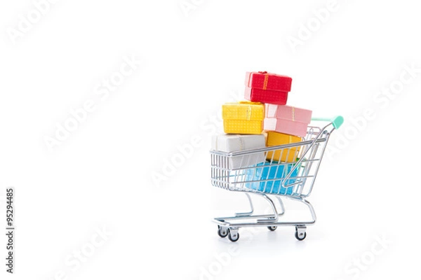 Fototapeta 小さなプレゼントボックスとカート