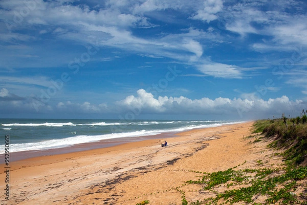 Obraz beach, lonely with rough surf and clouds