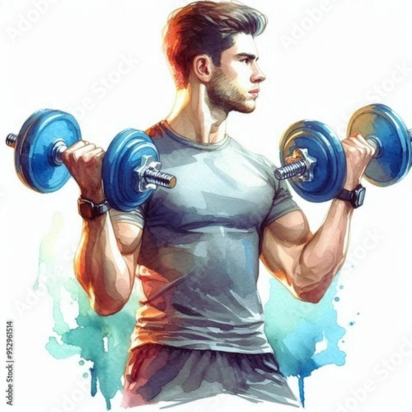 Obraz Man holding dumbells 