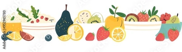 Obraz Healthy breakfast options, oatmeal and fruits, flat design illustration