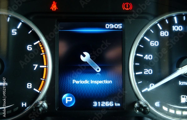 Fototapeta A picture with noise effect of periodic inspectionn on car dashboard.
