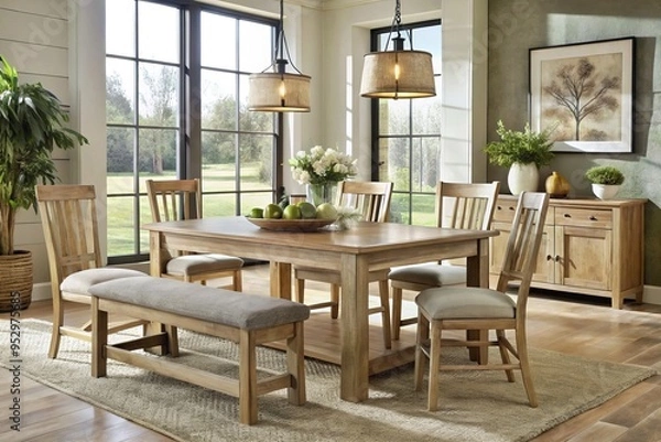 Fototapeta acme furniture farmhouse natural 6pc dining room set rustic farmhouse style solid wood kitchen dining set natural wood