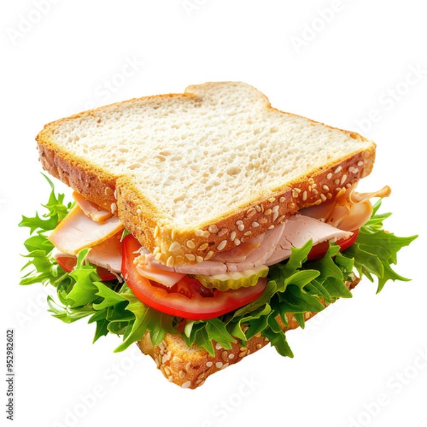 Fototapeta Freshly made sandwich with various fillings object  isolated on transparent png. 