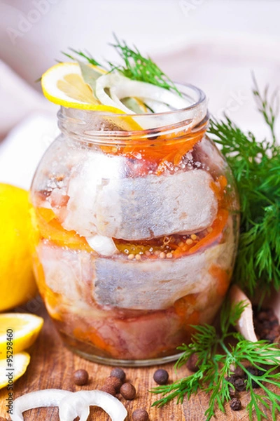 Obraz Marinated fish  in a glass jar