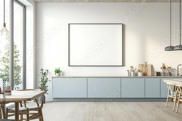 Fototapeta Poster Mockup in Kitchen Interior with White Wall created with Generative AI