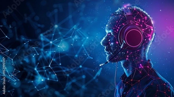 Fototapeta A digital representation of a person with a headset, symbolizing technology and communication.