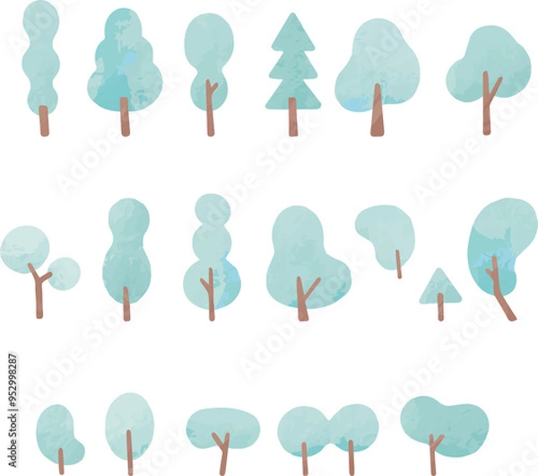 Fototapeta 木　冬　植物　あしらい　飾り　アイコン　水彩　手描き　シルエット　かわいい　イラスト素材