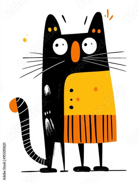 Fototapeta Colorful Modern Cat Illustration in Abstract Style - Playful Cartoon Cat with Bold Shapes and Patterns - Contemporary Art for Kids and Home Decor