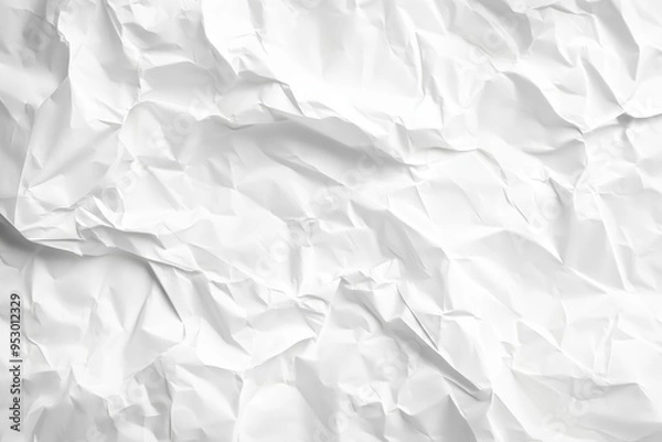Fototapeta Crumpled white paper texture closeup. Abstract wrinkled surface. Minimalist design background. Creative concept for banner, poster, wallpaper with copy space