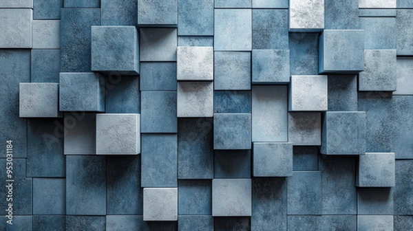 Fototapeta Abstract  geometric pattern with blue and gray cubic shapes forming a modern textured background. Ideal for artistic, architectural, or design projects.