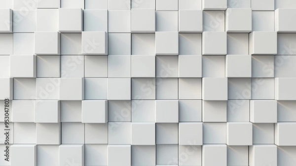 Fototapeta Abstract geometric white cubes background.   of a pattern made of square blocks with shadows creating a textured wall effect.