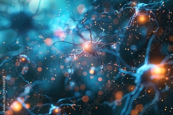 Fototapeta Abstract Neural Network with Glowing Connections