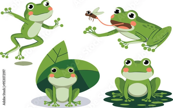 Fototapeta set of adorable frog characters vector illustration on a white background 