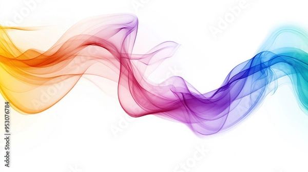 Fototapeta Colorful rainbow-colored smoke waves on a white background