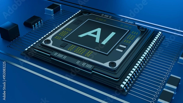 Fototapeta artificial intelligence, cpu, gpu, processor, ai, chip, internet, computing power, chat, data, information, technology, 3d illustration